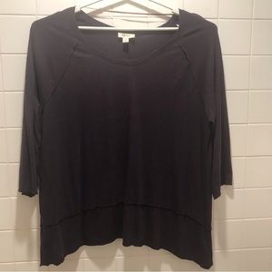 Style & Co Woman’s 2X Tunic Top Purple 3/4 Sleeves Shark Bite Hem Exposed Seams